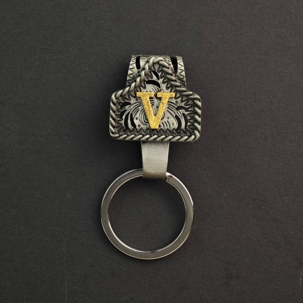 Vintage Western Cow Tag Initial Keychain Holder - CowderryV