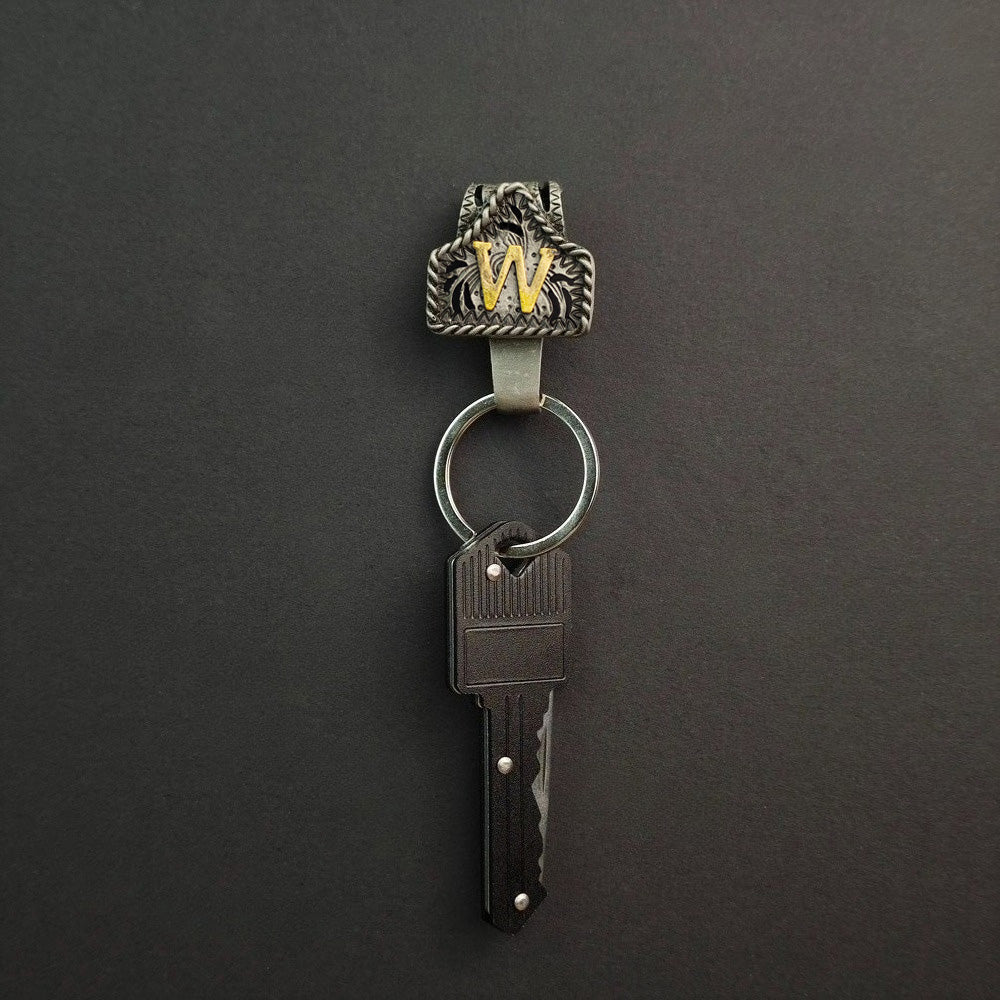 Vintage Western Cow Tag Initial Keychain Holder - CowderryW