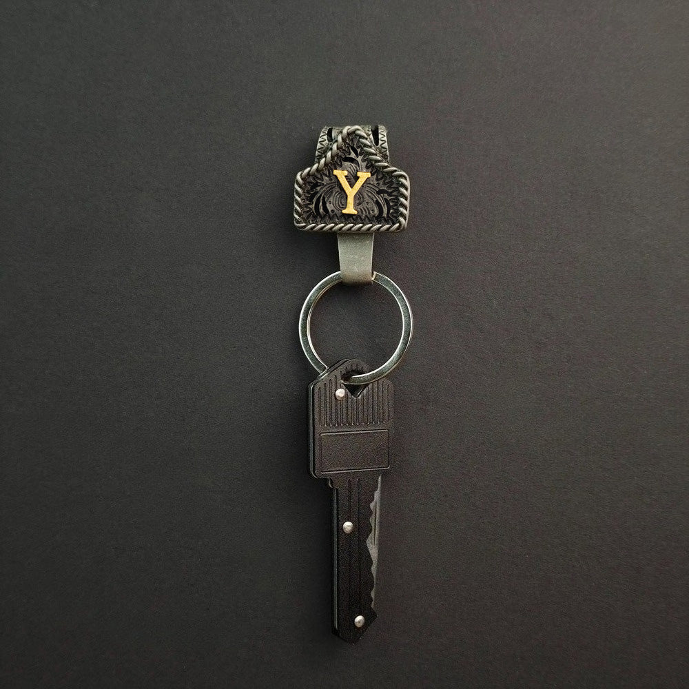 Vintage Western Cow Tag Initial Keychain Holder - CowderryY