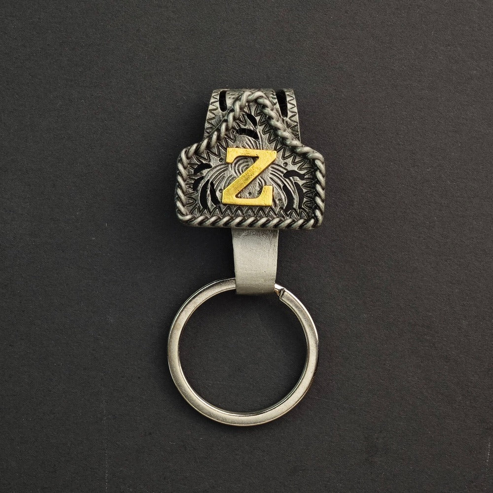 Vintage Western Cow Tag Initial Keychain Holder - CowderryZ