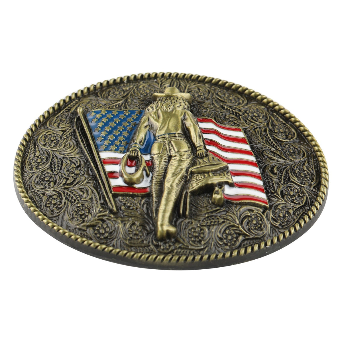 Western American Flag Cowboy Belt Buckle - CowderryBelt BuckleAntique Silver