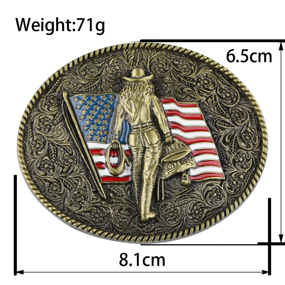 Western American Flag Cowboy Belt Buckle - CowderryBelt BuckleAntique Silver