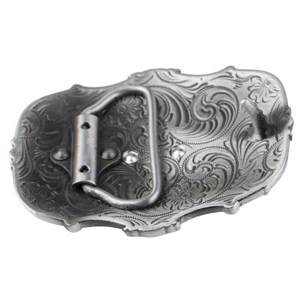 Western Belt Buckle Antique Silver Cowboy Boot Longhorn Floral Scroll - CowderryBelt BucklesLonghorn
