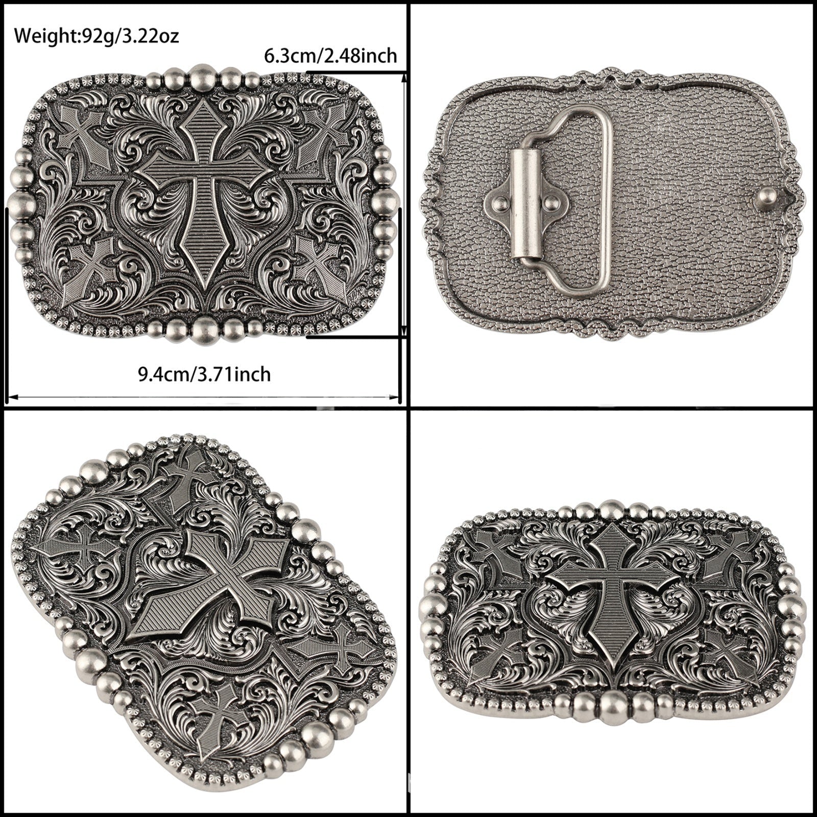 Western Cross Belt Buckle Antique Silver Floral Scroll Christian - CowderryBelt BucklesStyle B