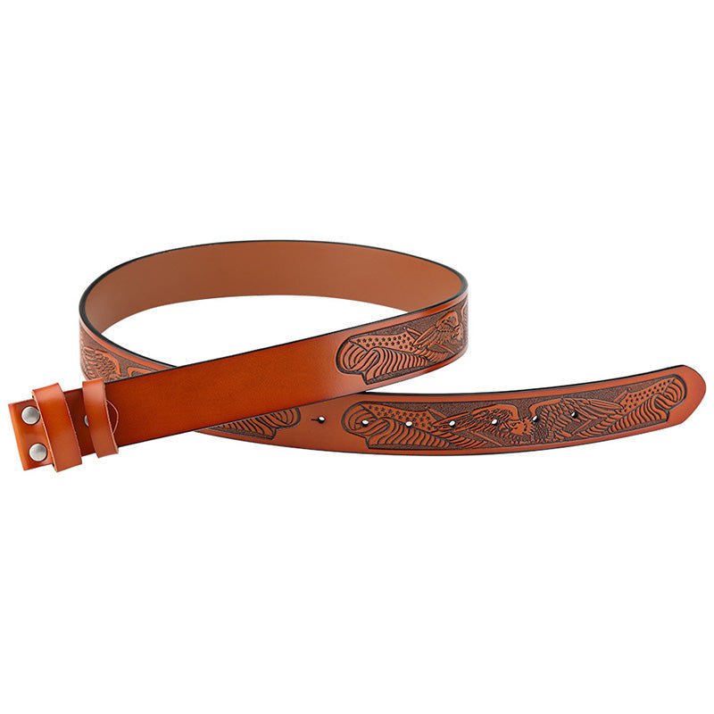 Western Eagle Embossed Belt Without Buckle 1.5" Wide with Snaps - CowderryBeltsRed Brown