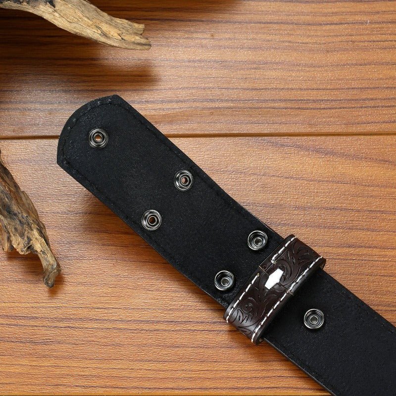 Western Feather Embossed Belt Strap Without Buckle - CowderryBelt31 - 34 (Fit Waist 29 - 32 in)