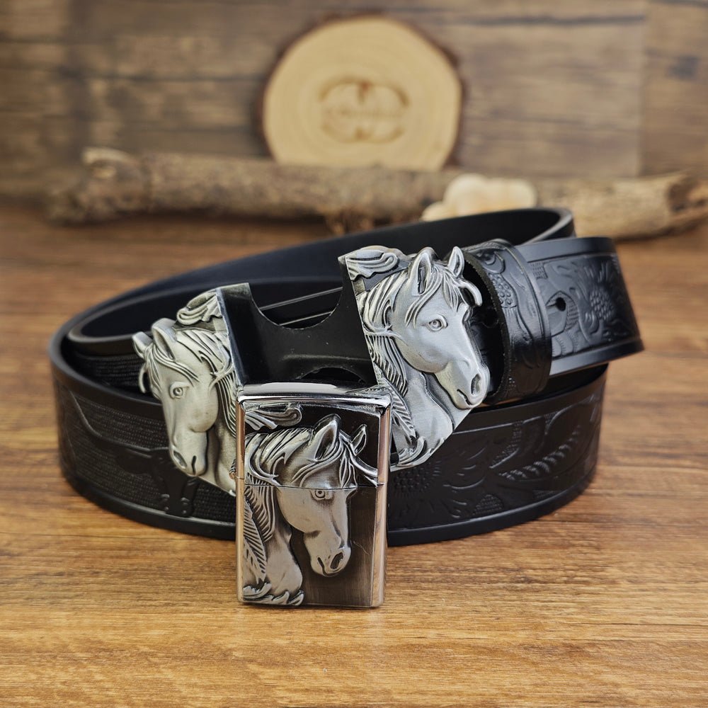 Western Horse Belt With Hidden Lighter - CowderryBeltsSilver
