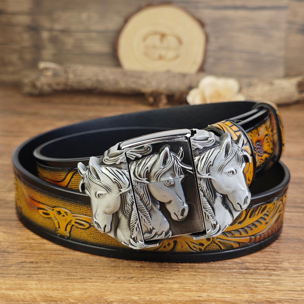 Western Horse Belt With Hidden Lighter - CowderryBeltsSilver
