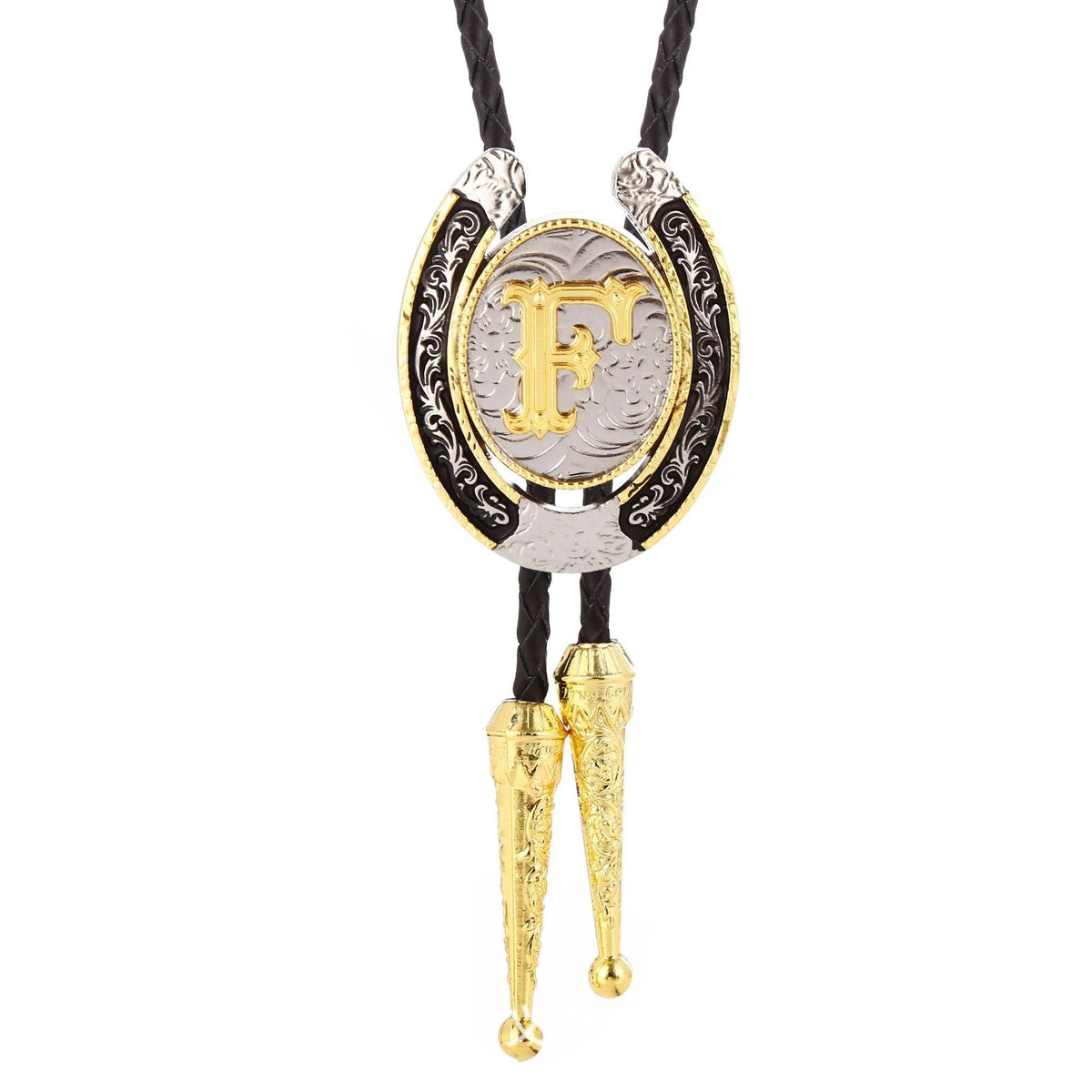 Western Initial Bolo Tie with Two Tone Horseshoe A to Z - CowderryBolo TieF