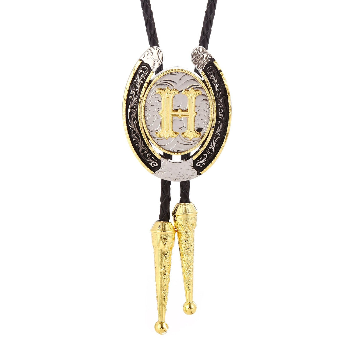 Western Initial Bolo Tie with Two Tone Horseshoe A to Z - CowderryBolo TieH