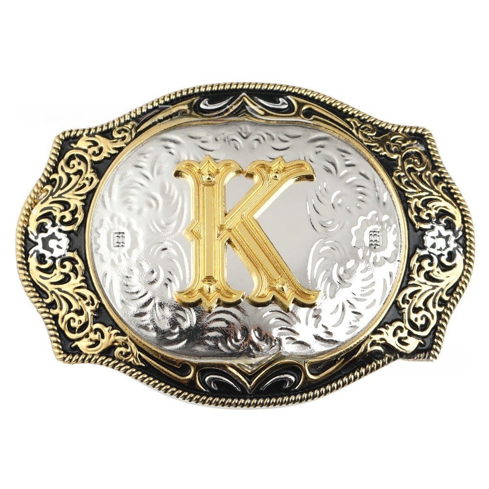 Western Initial Gold Engraved Belt Buckle - CowderryBelt BucklesA