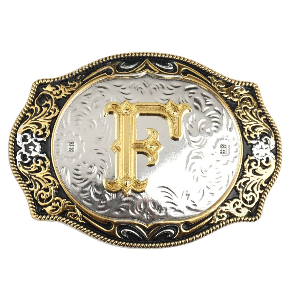 Western Initial Gold Engraved Belt Buckle - CowderryBelt BucklesA