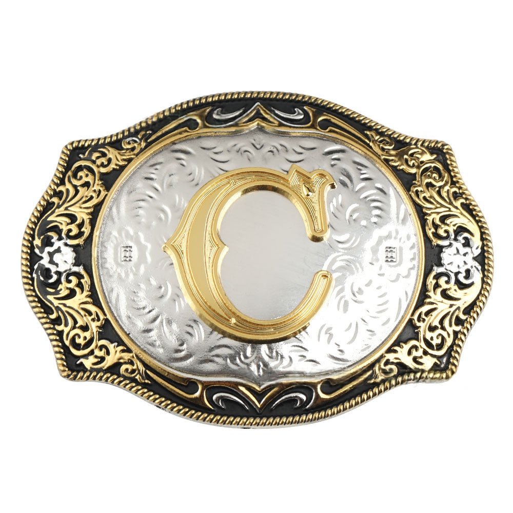 Western Initial Gold Engraved Belt Buckle - CowderryBelt BucklesA