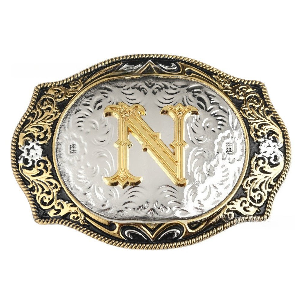 Western Initial Gold Engraved Belt Buckle - CowderryBelt BucklesA