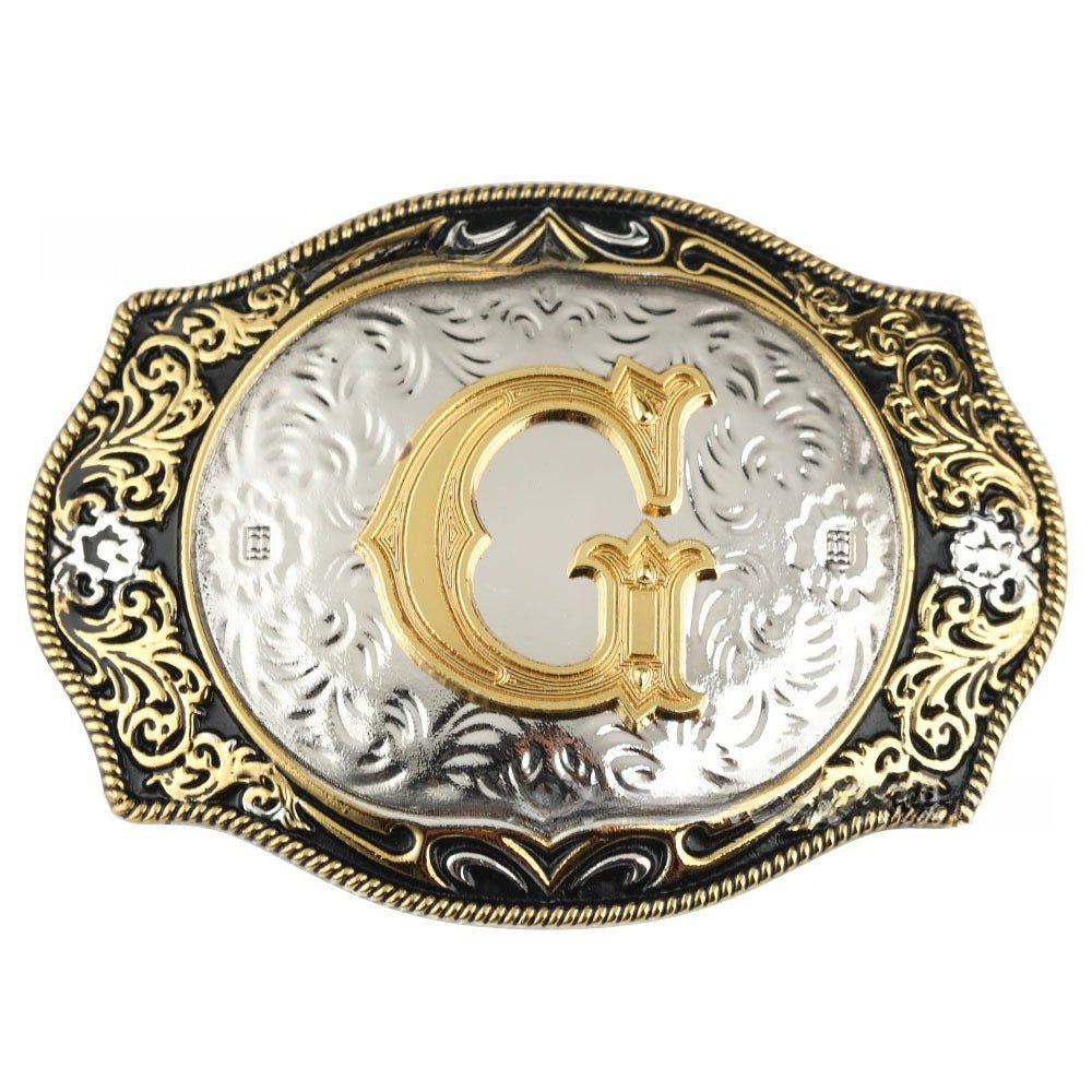 Western Initial Gold Engraved Belt Buckle - CowderryBelt BucklesA