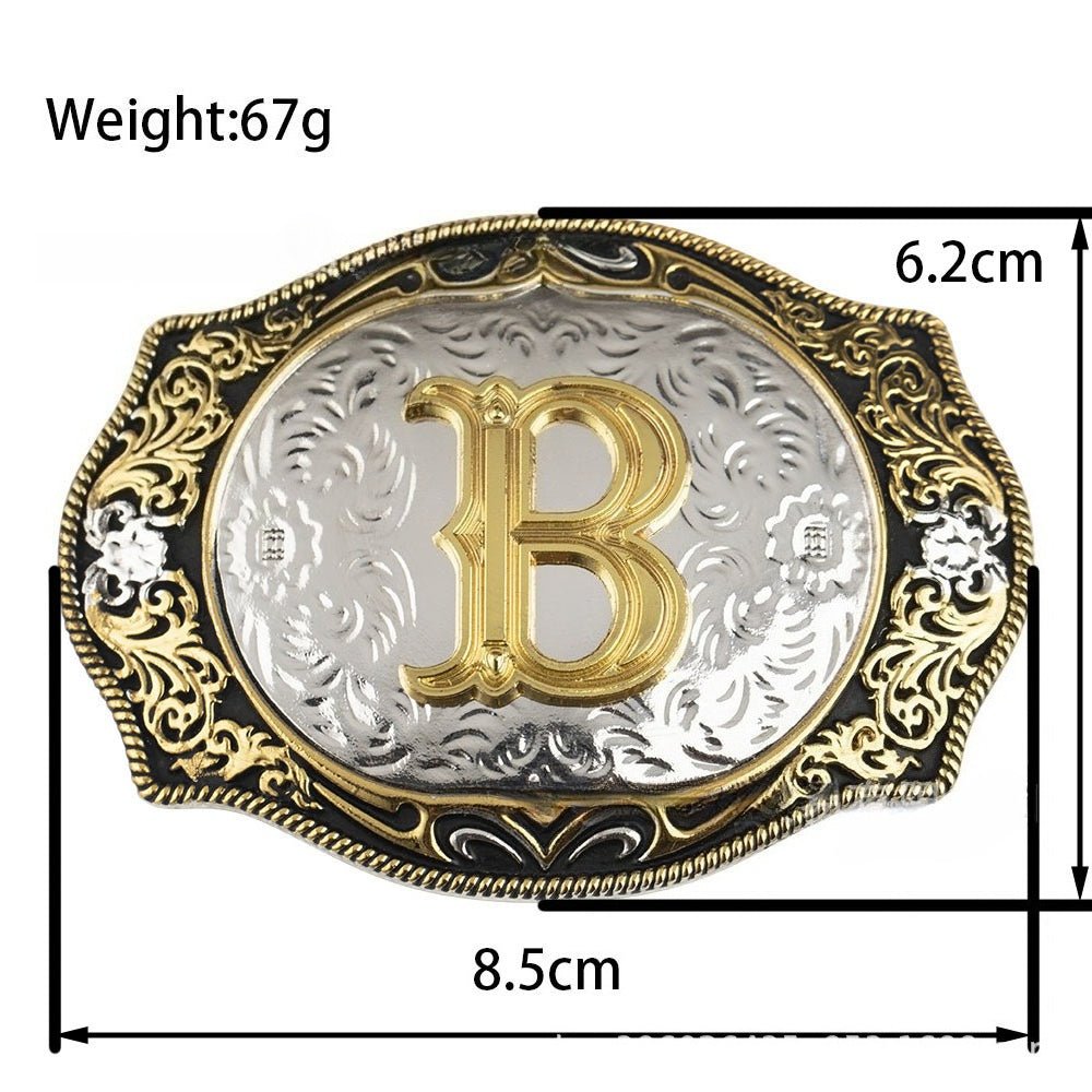 Western Initial Gold Engraved Belt Buckle - CowderryBelt BucklesA