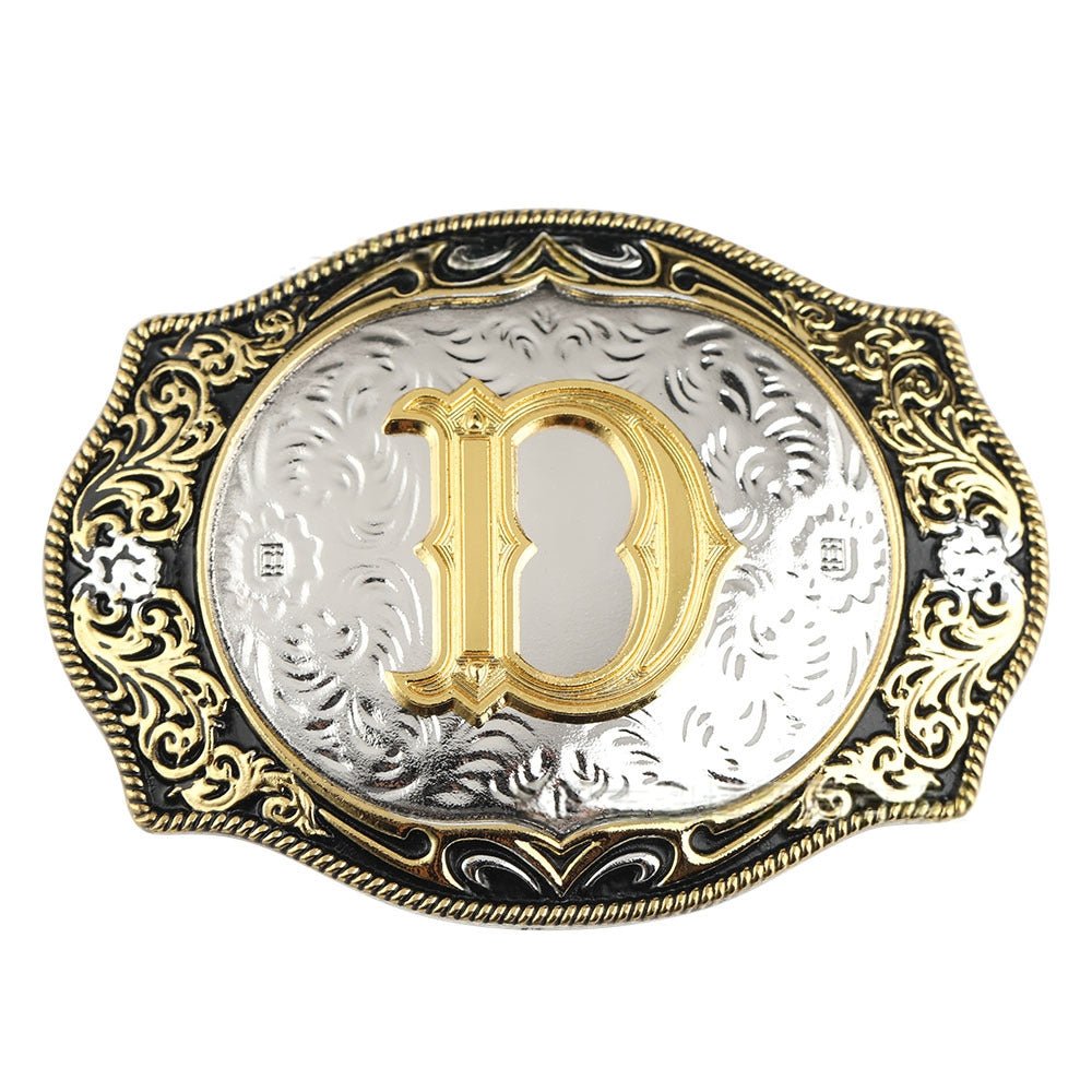 Western Initial Gold Engraved Belt Buckle - CowderryBelt BucklesA