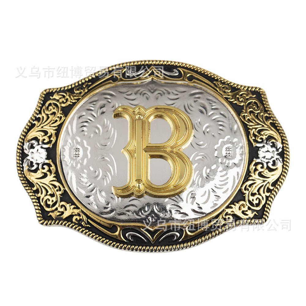 Western Initial Gold Engraved Belt Buckle - CowderryBelt BucklesB