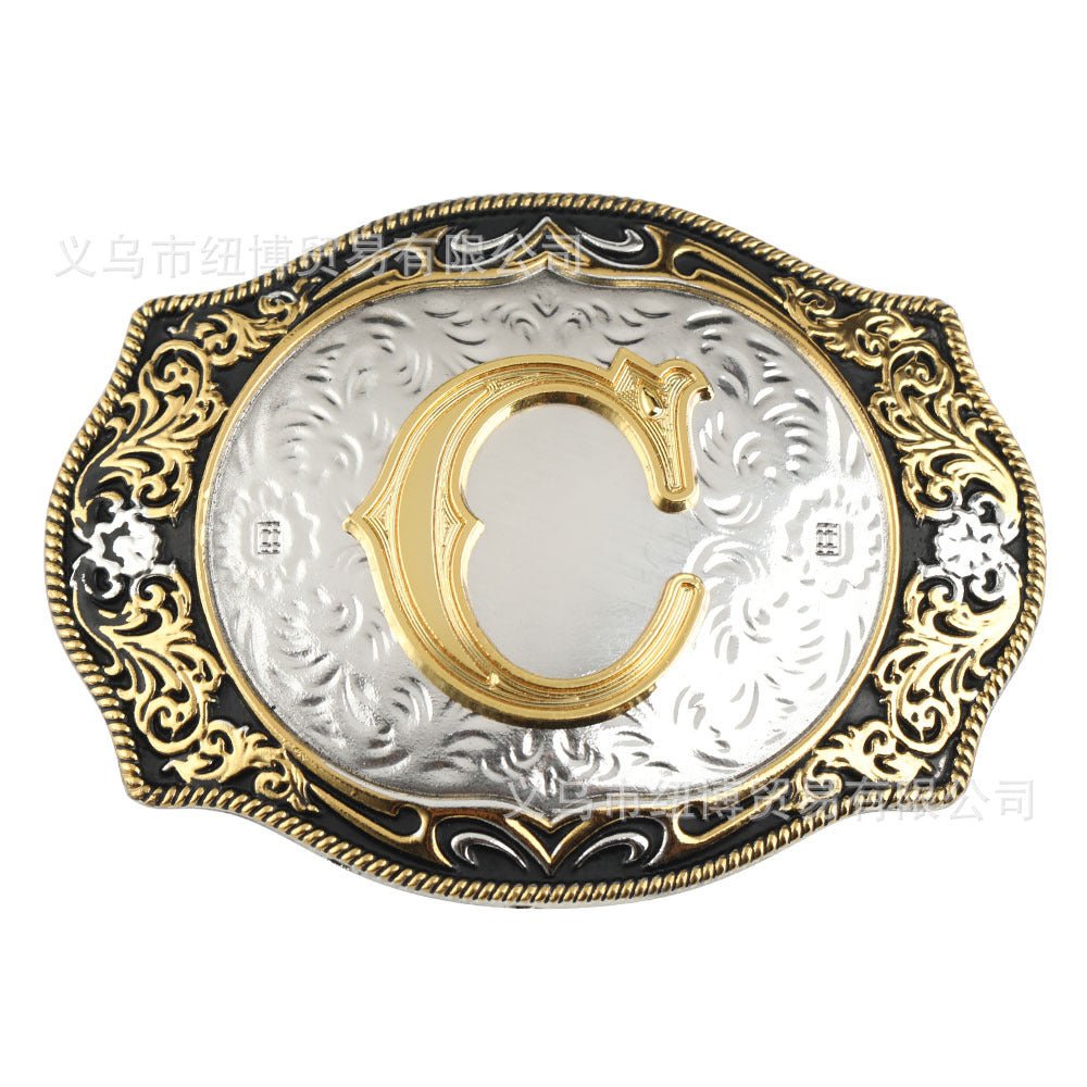 Western Initial Gold Engraved Belt Buckle - CowderryBelt BucklesC