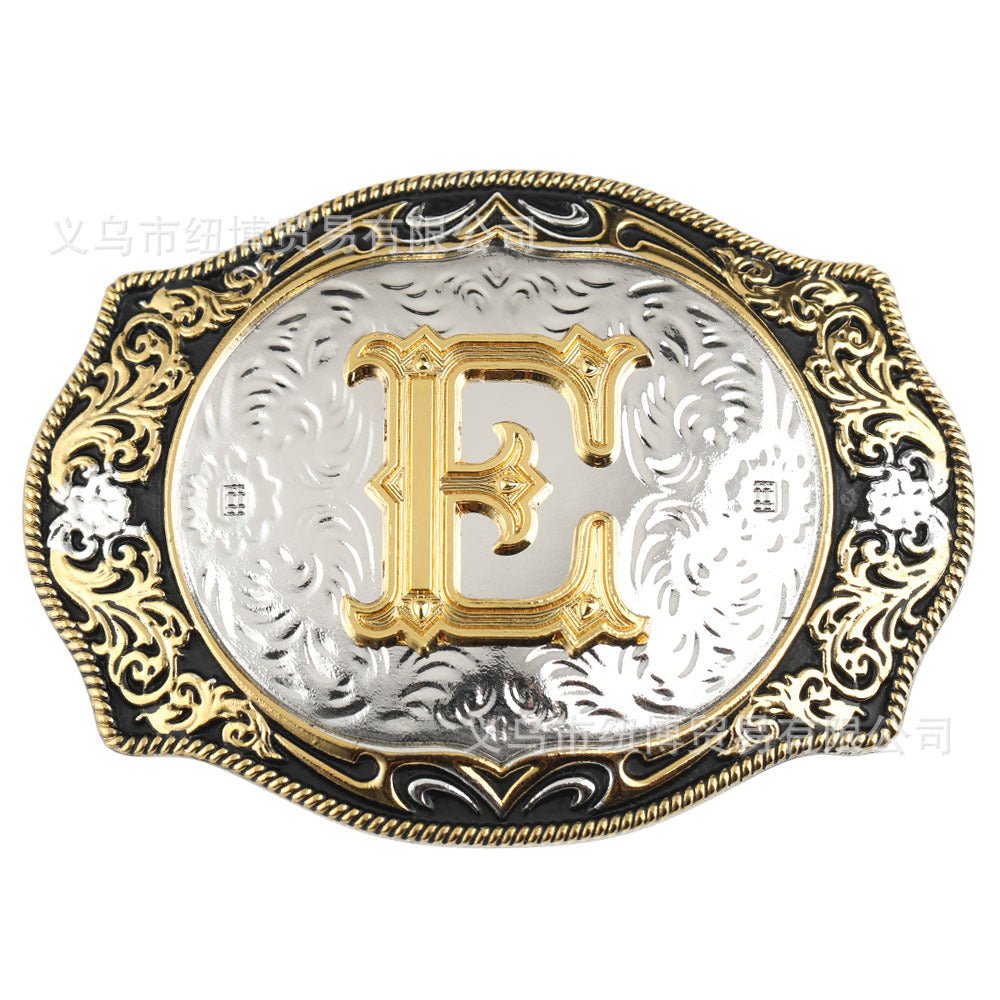 Western Initial Gold Engraved Belt Buckle - CowderryBelt BucklesE