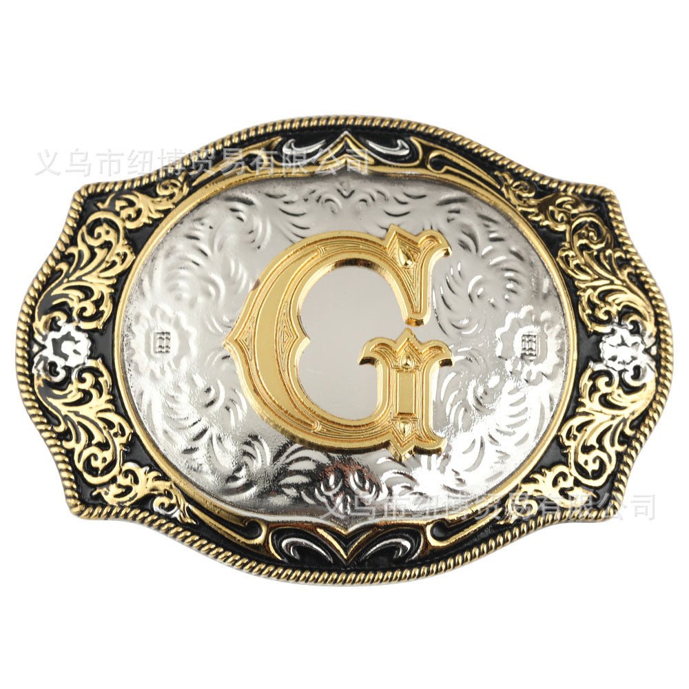 Western Initial Gold Engraved Belt Buckle - CowderryBelt BucklesG