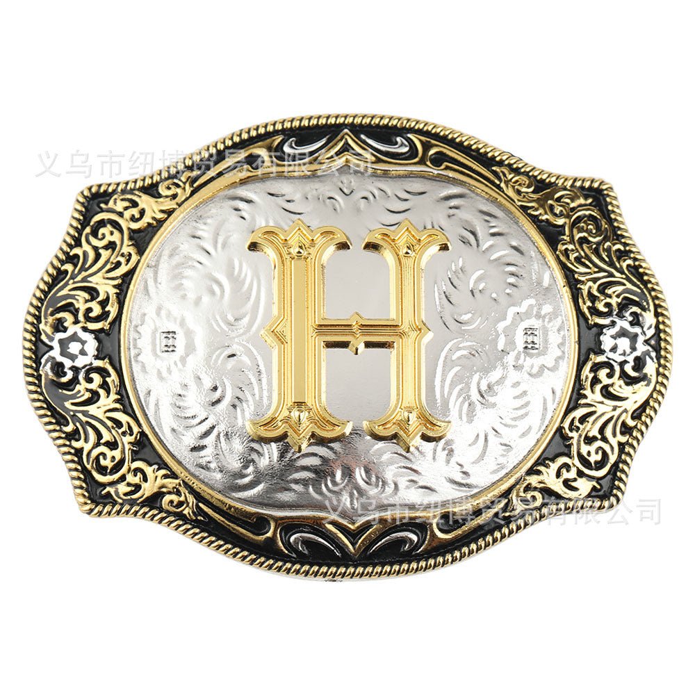 Western Initial Gold Engraved Belt Buckle - CowderryBelt BucklesH