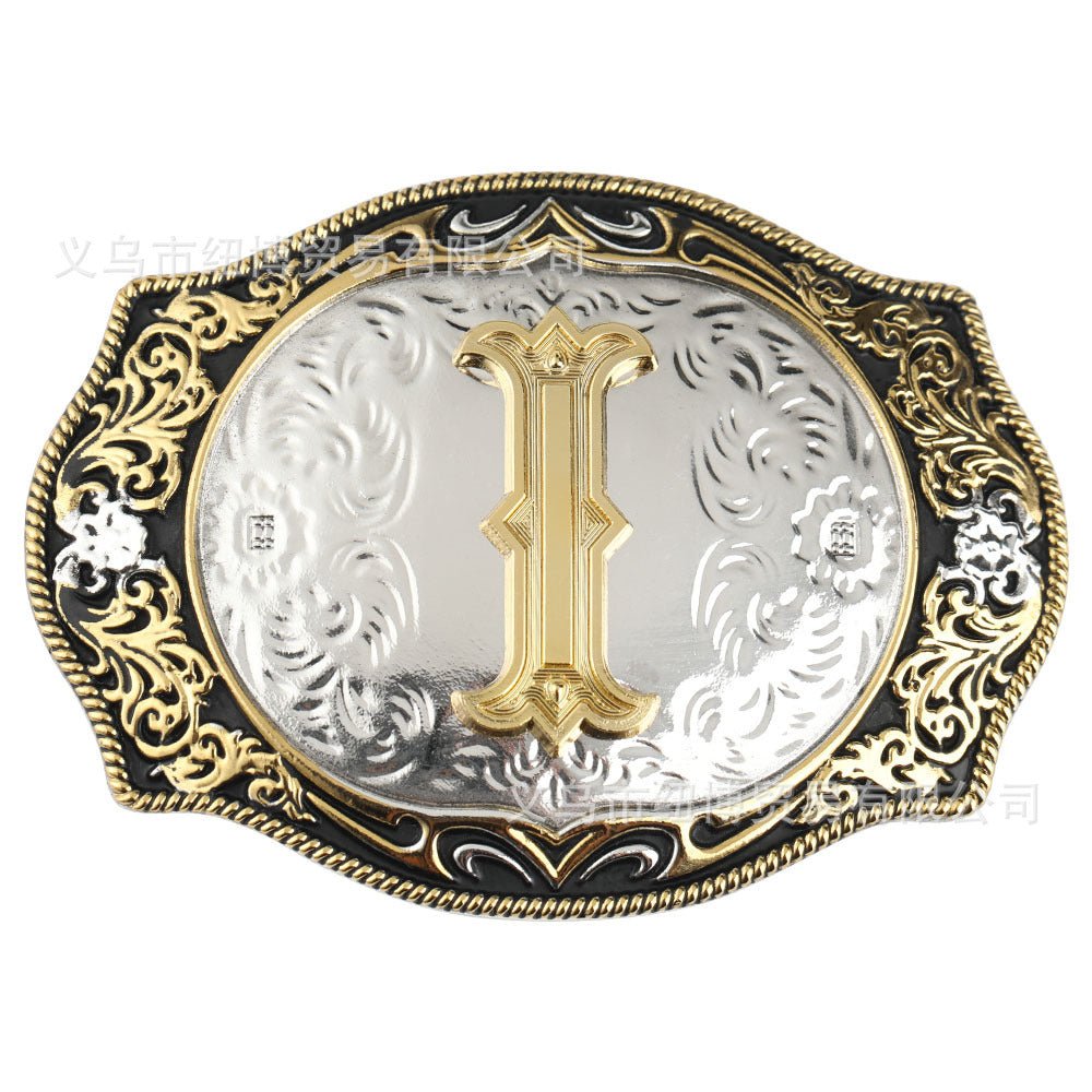 Western Initial Gold Engraved Belt Buckle - CowderryBelt BucklesI