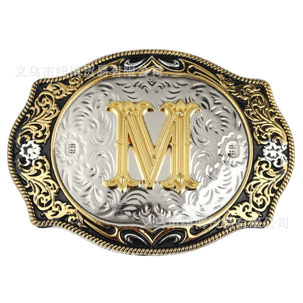 Western Initial Gold Engraved Belt Buckle - CowderryBelt BucklesM