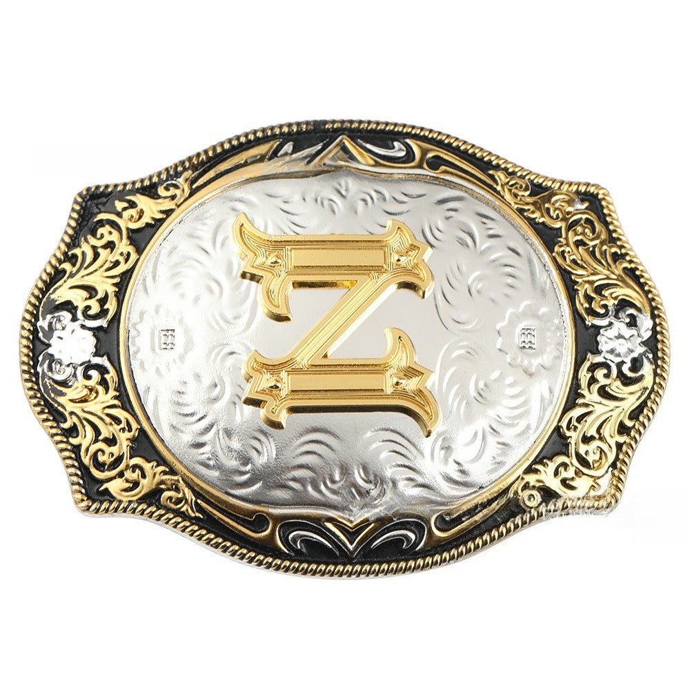 Western Initial Gold Engraved Belt Buckle - CowderryBelt BucklesO