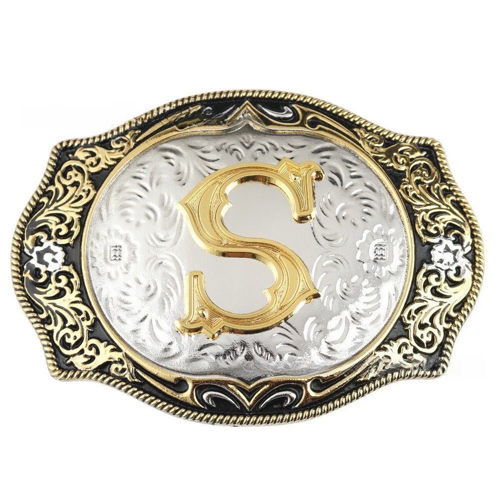 Western Initial Gold Engraved Belt Buckle - CowderryBelt BucklesO
