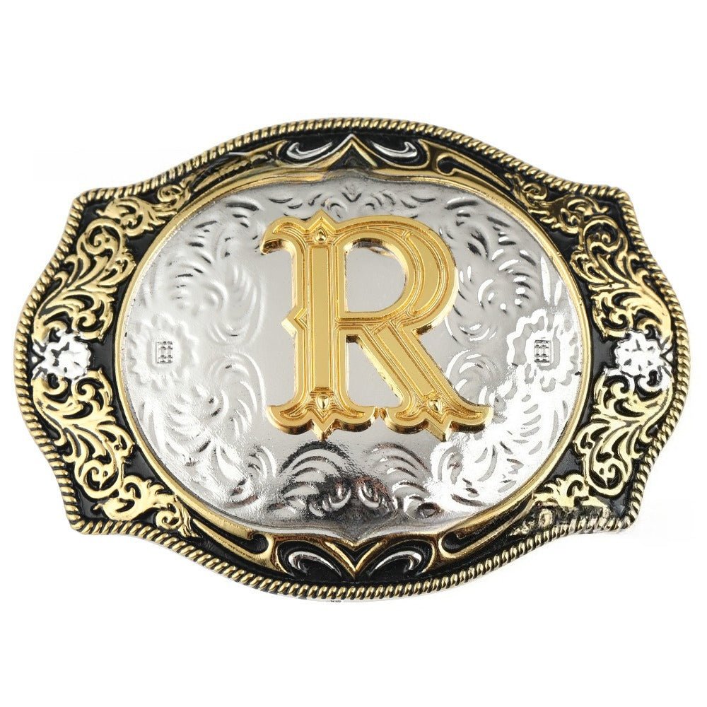Western Initial Gold Engraved Belt Buckle - CowderryBelt BucklesO