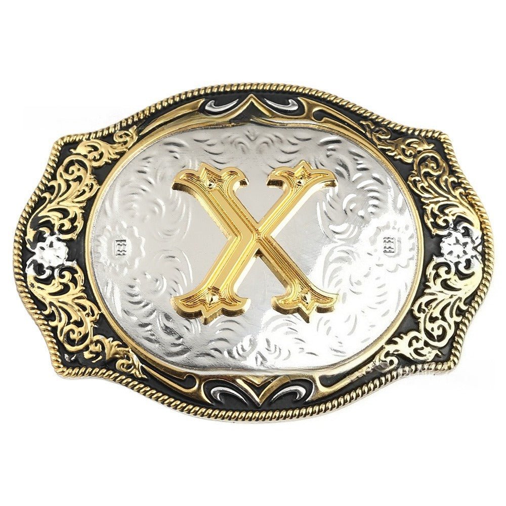 Western Initial Gold Engraved Belt Buckle - CowderryBelt BucklesO