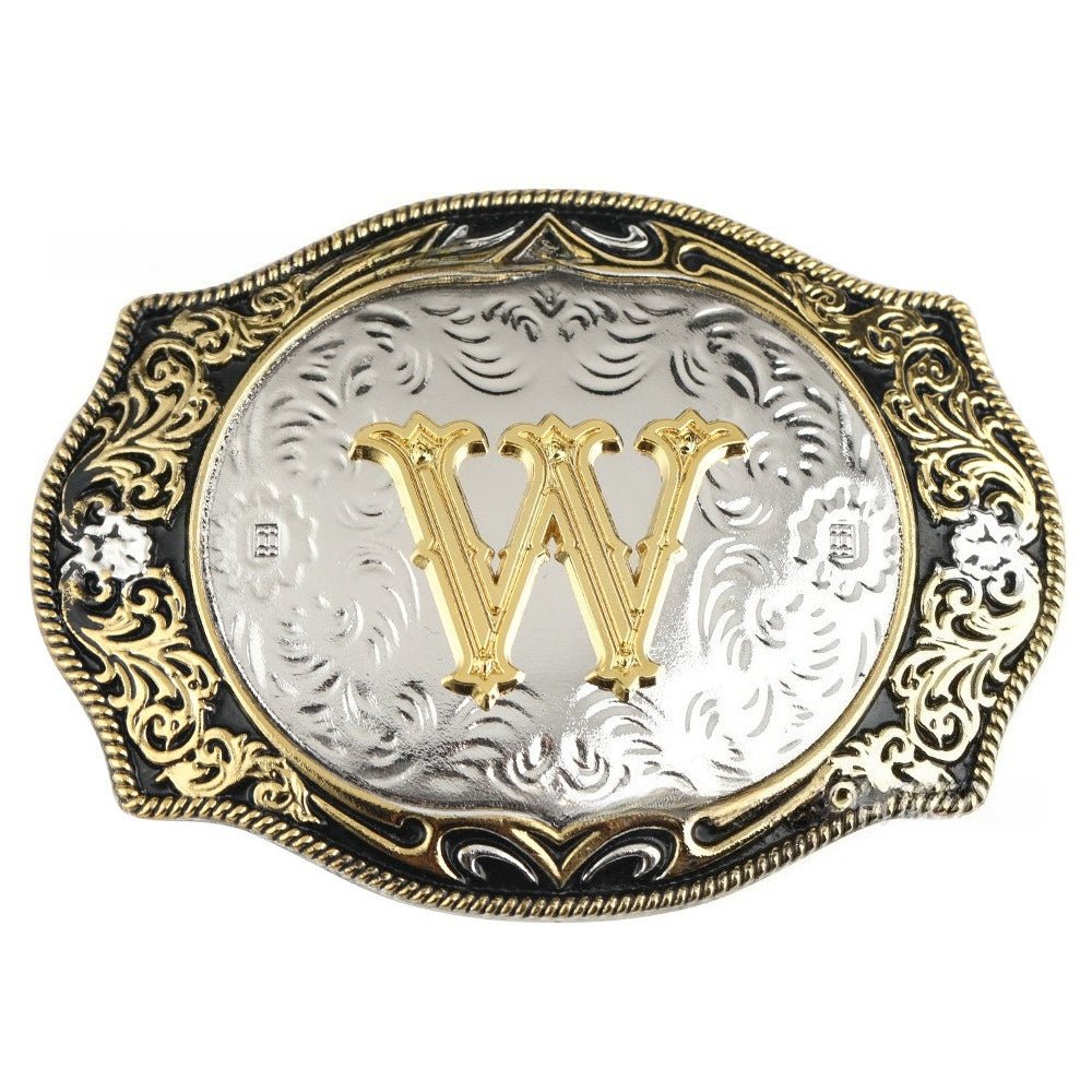 Western Initial Gold Engraved Belt Buckle - CowderryBelt BucklesO