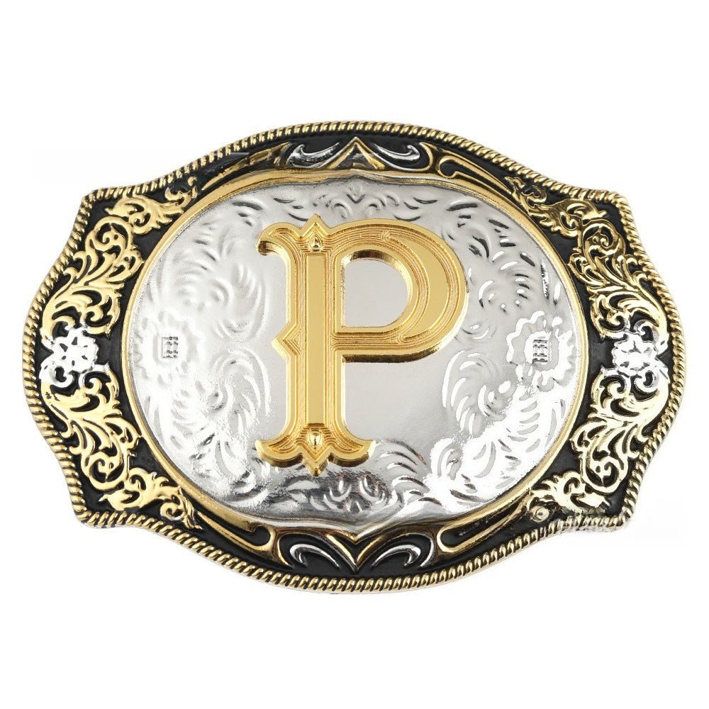 Western Initial Gold Engraved Belt Buckle - CowderryBelt BucklesO