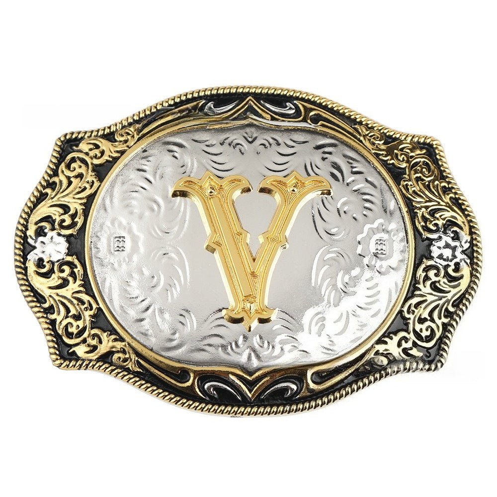Western Initial Gold Engraved Belt Buckle - CowderryBelt BucklesO