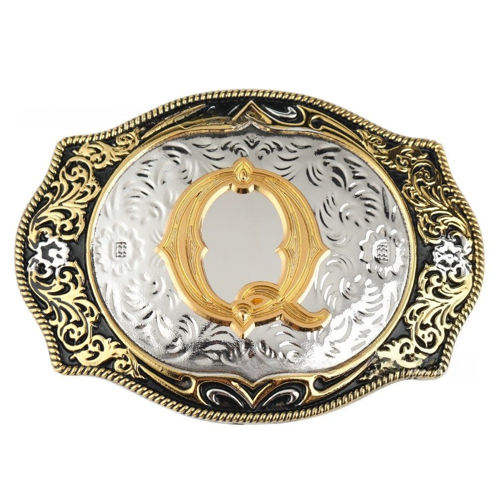 Western Initial Gold Engraved Belt Buckle - CowderryBelt BucklesO