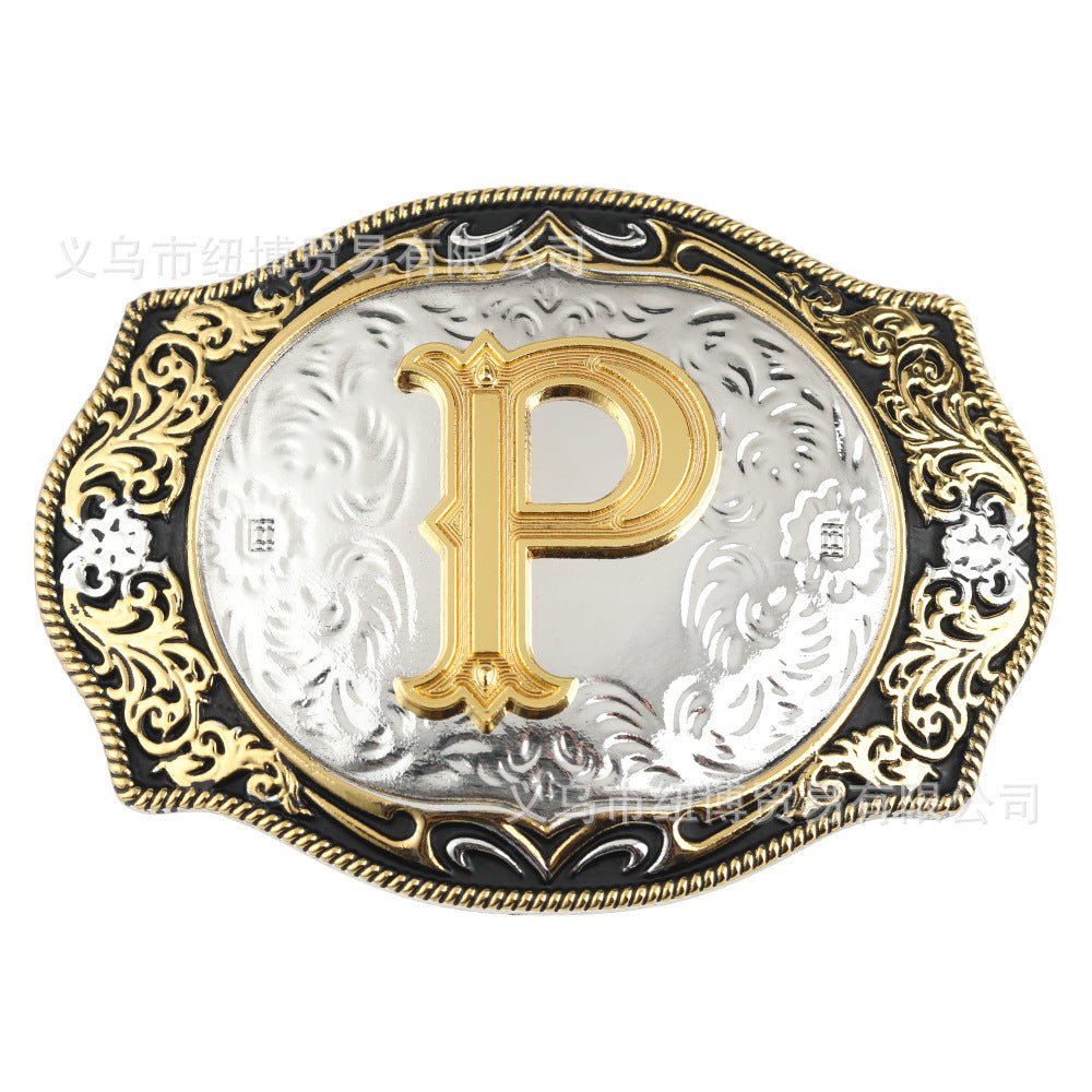 Western Initial Gold Engraved Belt Buckle - CowderryBelt BucklesP