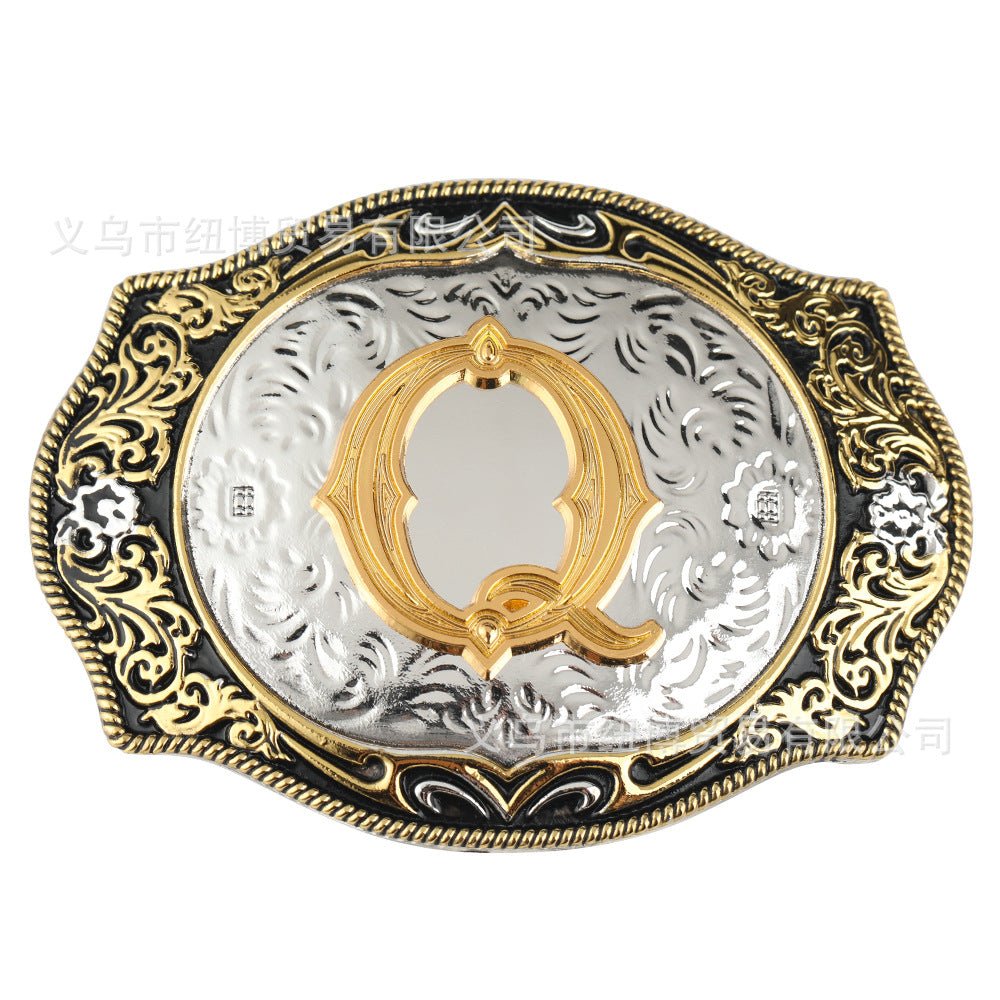 Western Initial Gold Engraved Belt Buckle - CowderryBelt BucklesQ
