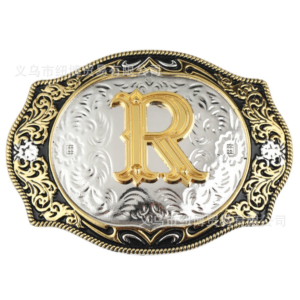 Western Initial Gold Engraved Belt Buckle - CowderryBelt BucklesR