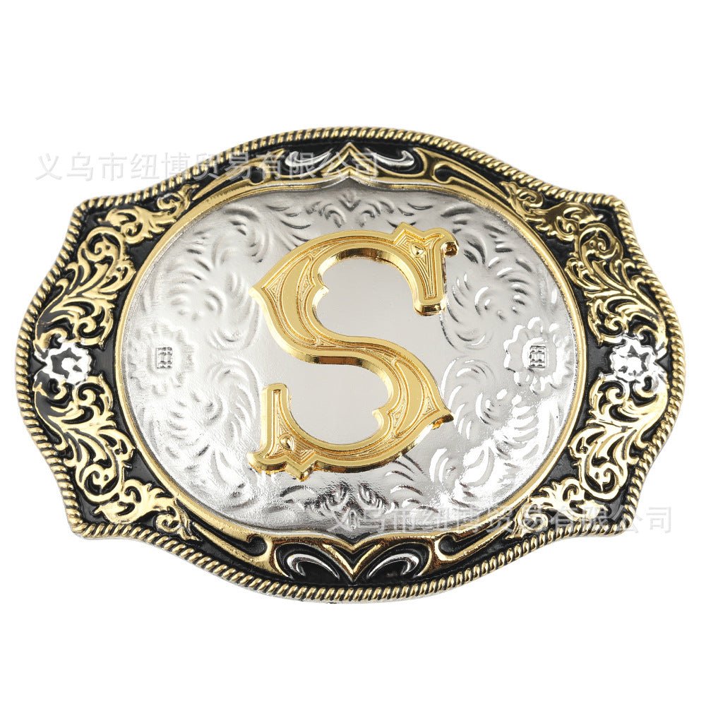 Western Initial Gold Engraved Belt Buckle - CowderryBelt BucklesS