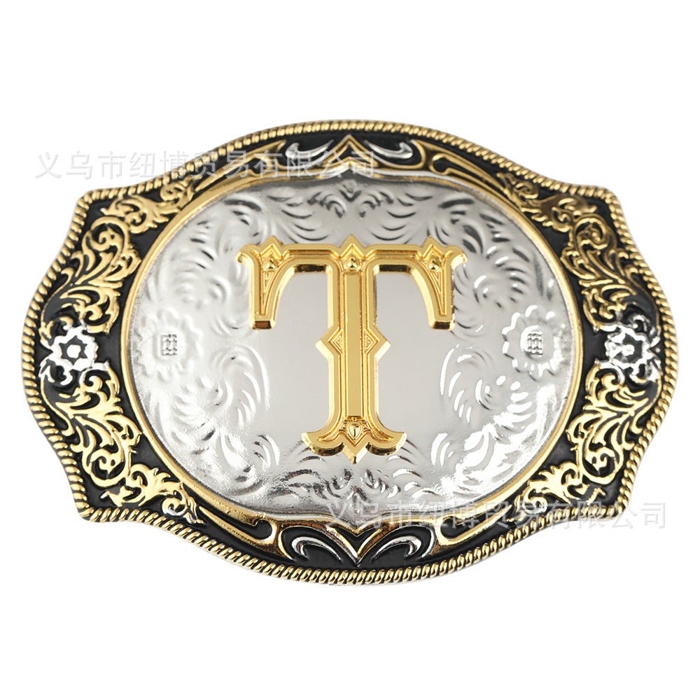 Western Initial Gold Engraved Belt Buckle - CowderryBelt BucklesT