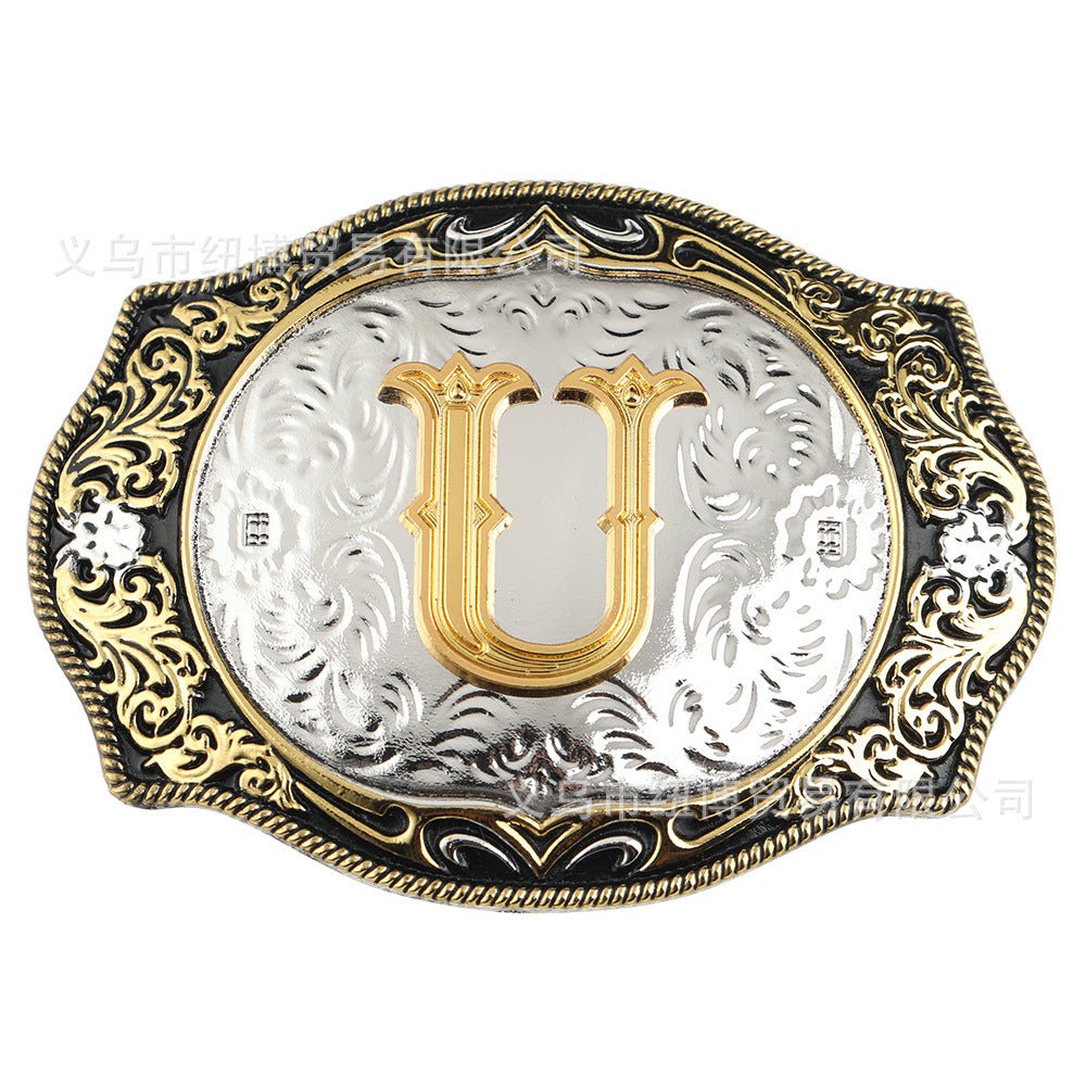 Western Initial Gold Engraved Belt Buckle - CowderryBelt BucklesU