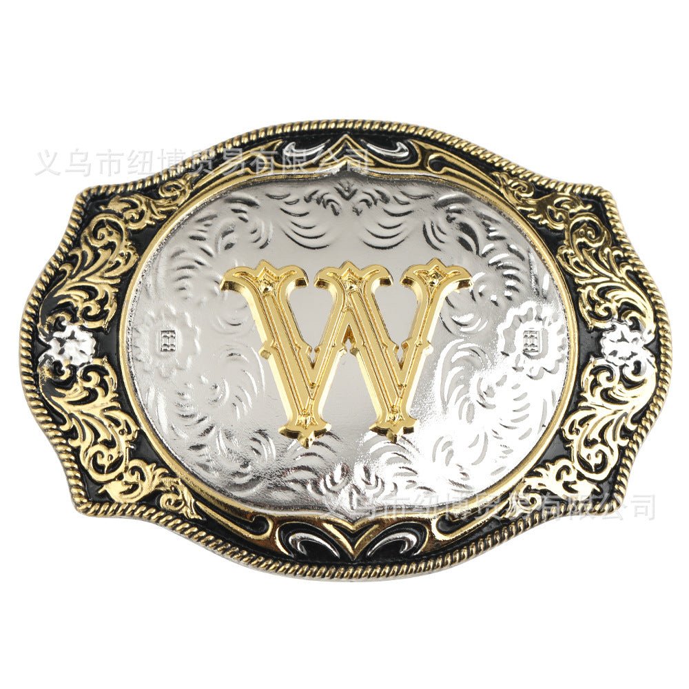 Western Initial Gold Engraved Belt Buckle - CowderryBelt BucklesW
