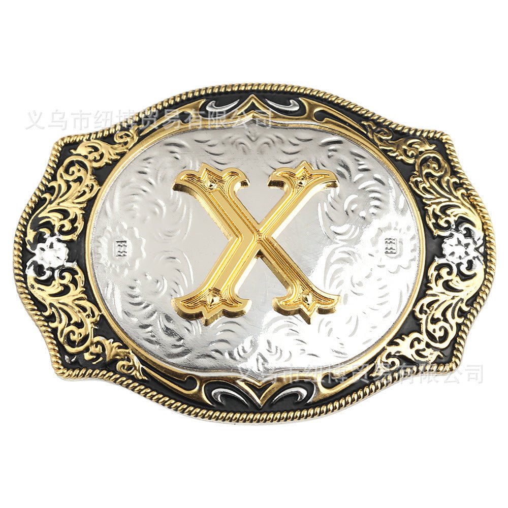 Western Initial Gold Engraved Belt Buckle - CowderryBelt BucklesX