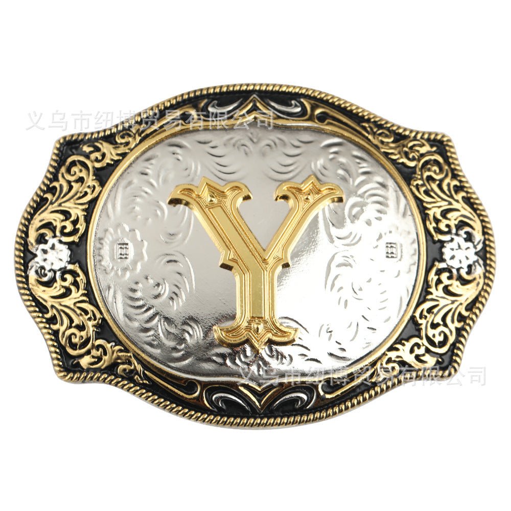 Western Initial Gold Engraved Belt Buckle - CowderryBelt BucklesY