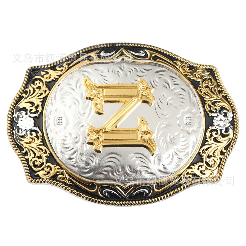 Western Initial Gold Engraved Belt Buckle - CowderryBelt BucklesZ