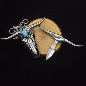 Western Longhorn Necklace - CowderryNecklacesD2/with Turquoise