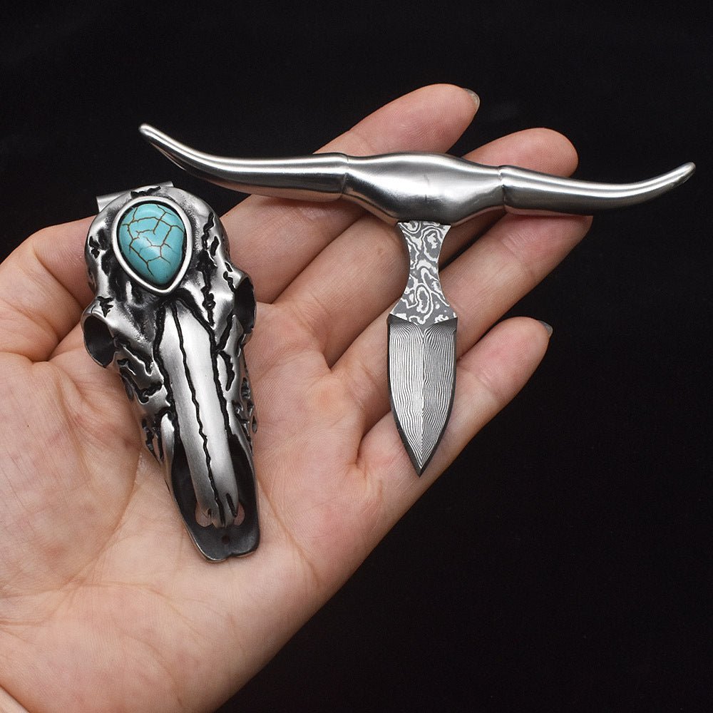Western Longhorn Necklace - CowderryNecklacesDamascus/with Turquoise