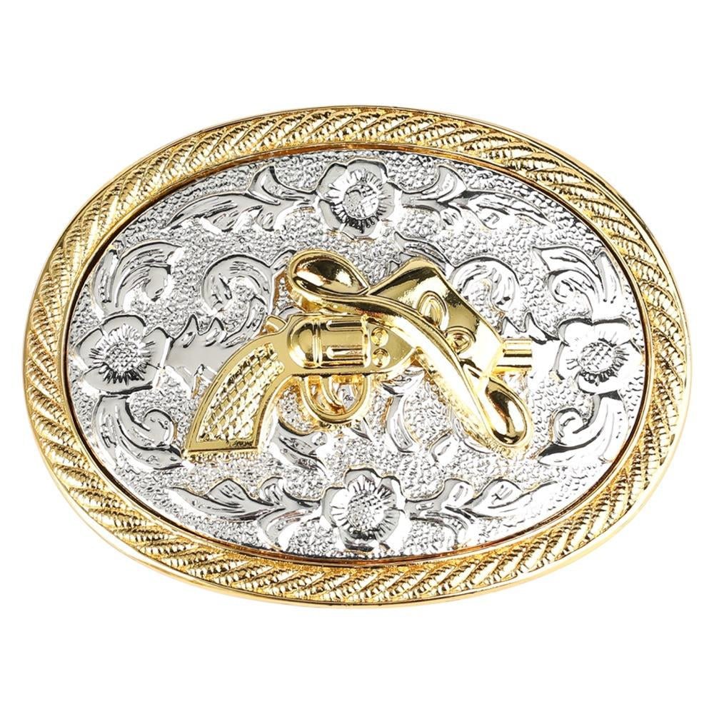Western Retro Engraved Floral Belt Buckle with Silver and Gold Tone - CowderryBelt BucklesRevolver