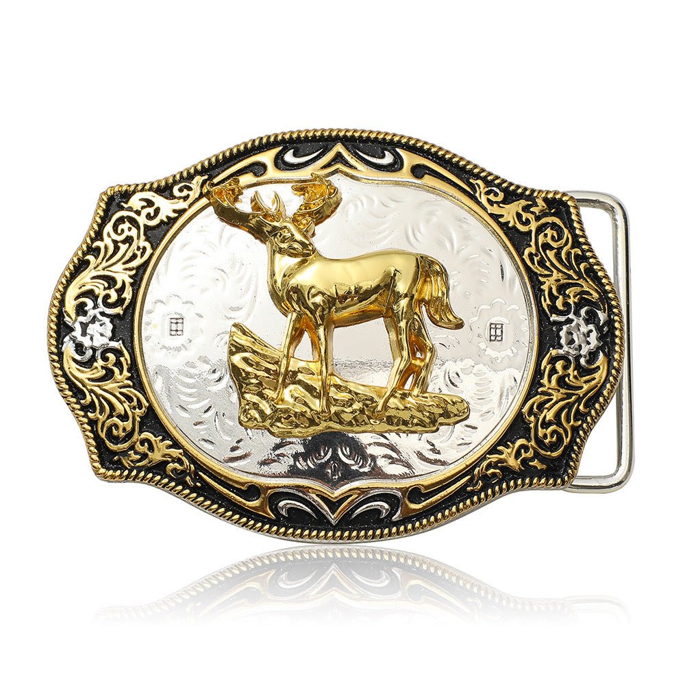 Western Standing Deer Buck Belt Buckle Gold Silver - CowderryBelt Buckles